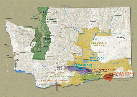 Vins et vignobles de l'État de Washington Cartes des régions viticoles de l'état de Washington